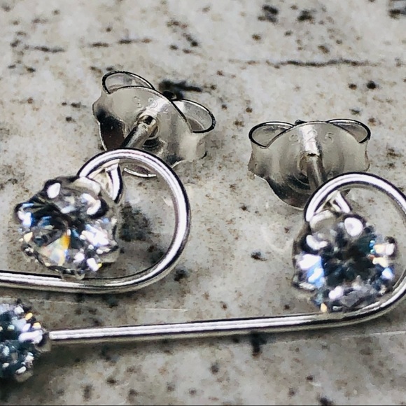 925 Sterling Silver CZ Ear Climber Earrings - Picture 9 of 16